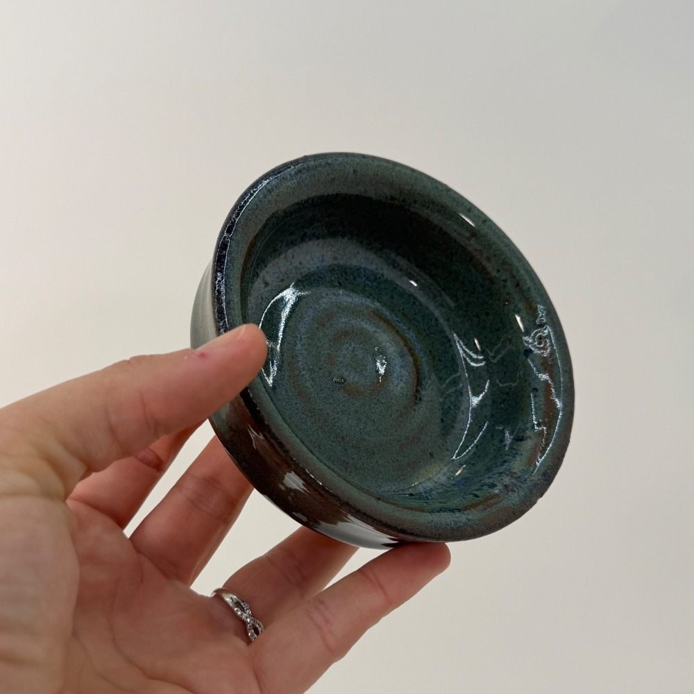 Handmade Ceramic Trinket Bowl Small Teal Green Glazed Pottery‎ Dish 4.5 Inch